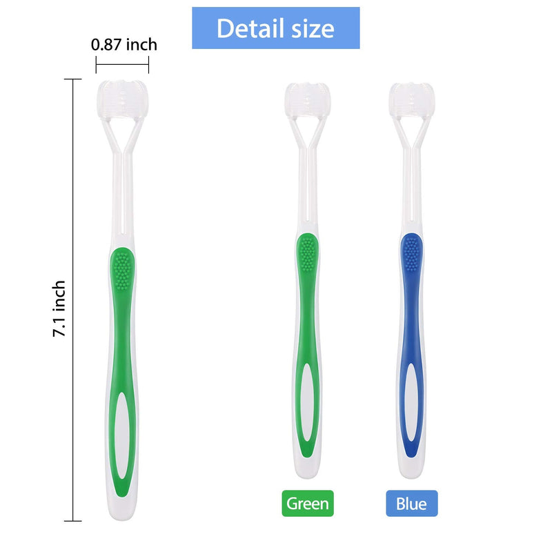 [Australia] - 2 Pieces 3 Sided Autism Toothbrush Three Bristle Travel Toothbrush for Complete Teeth and Gum-Care, Great Angle Bristles Clean Each Tooth, Soft/Gentle (Green, Blue) Green, Blue 