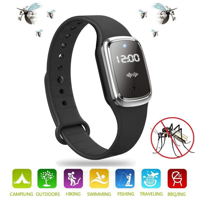 [Australia] - MZFANG Mosquito Repellent Bracelet Ultrasonic Anti Mosquito Repeller Wristband Watch USB charge Waterproof Portable for Children Adults (Black) Black 