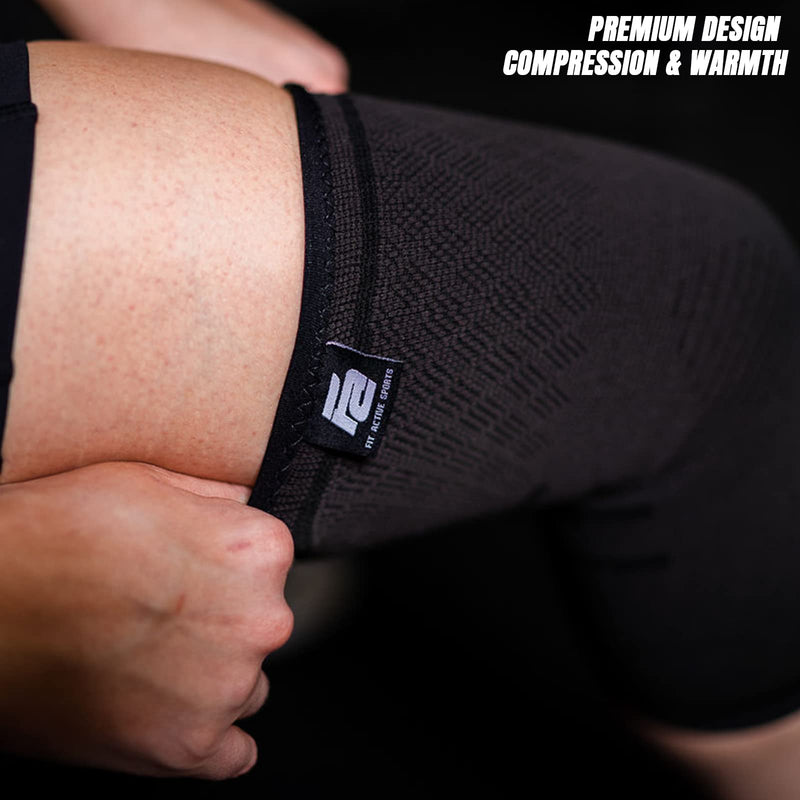 [Australia] - Fit Active Sports Flex Compression Knee Sleeves (2 Sleeves) Brace for Men & Women - Knee Support for Weight Lifting, Gym Workout, Cross Training, Running, Sports and More. BLACK Large 