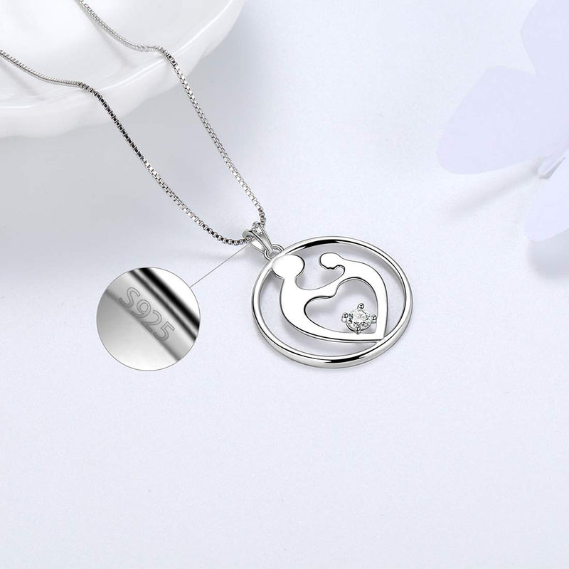 [Australia] - Love Mom Necklace For Mothers 925 Sterling Silver Hearts For Mom Pendant Mother's Day Gift round coin mom and baby 