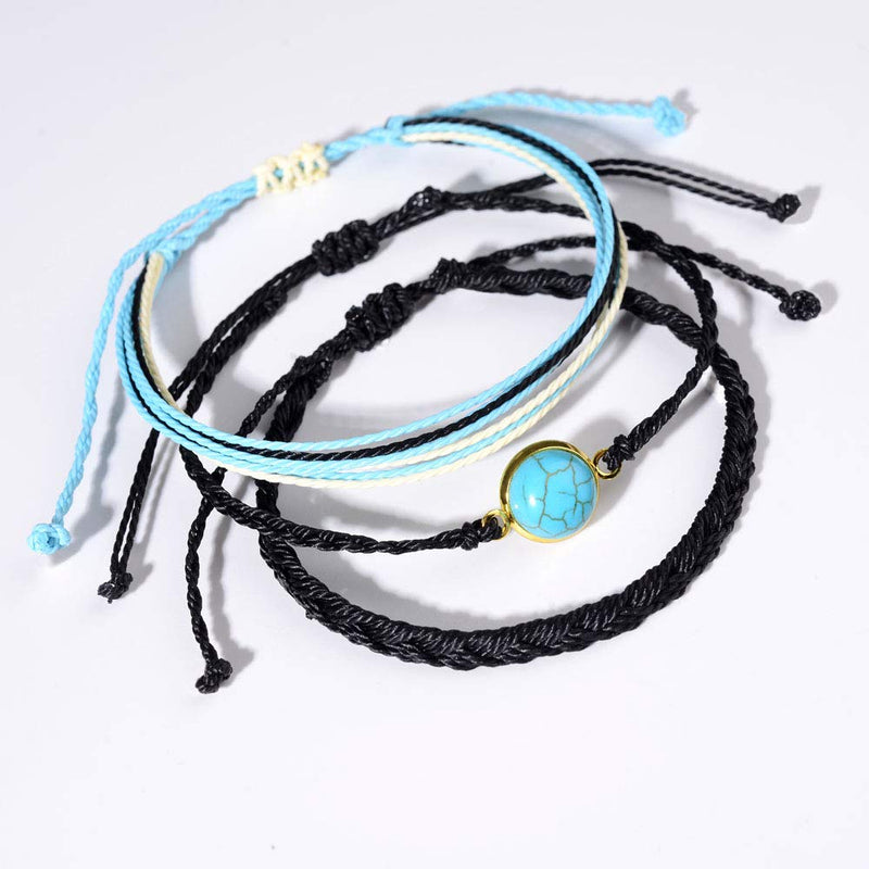 [Australia] - VU100 Boho Strings Anklet Bracelets Waterproof Handmade Rope Charm Anklets Braided Beach Cute Friendship Foot Jewelry for Women Teen Girls A: turquoise 3pcs 