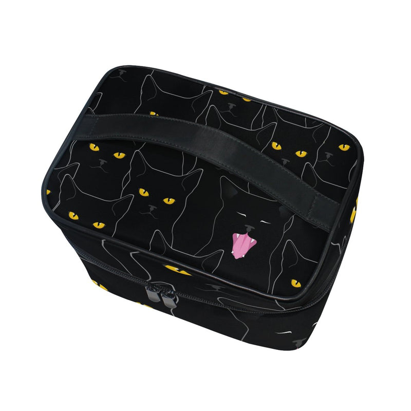 [Australia] - senya Travel Makeup Bags With Zipper Black Cats Pattern Cosmetic Bag Toiletry Bags Train Cases Storage Bags Portable Multifunction Case for Women Girls Pattern 1 