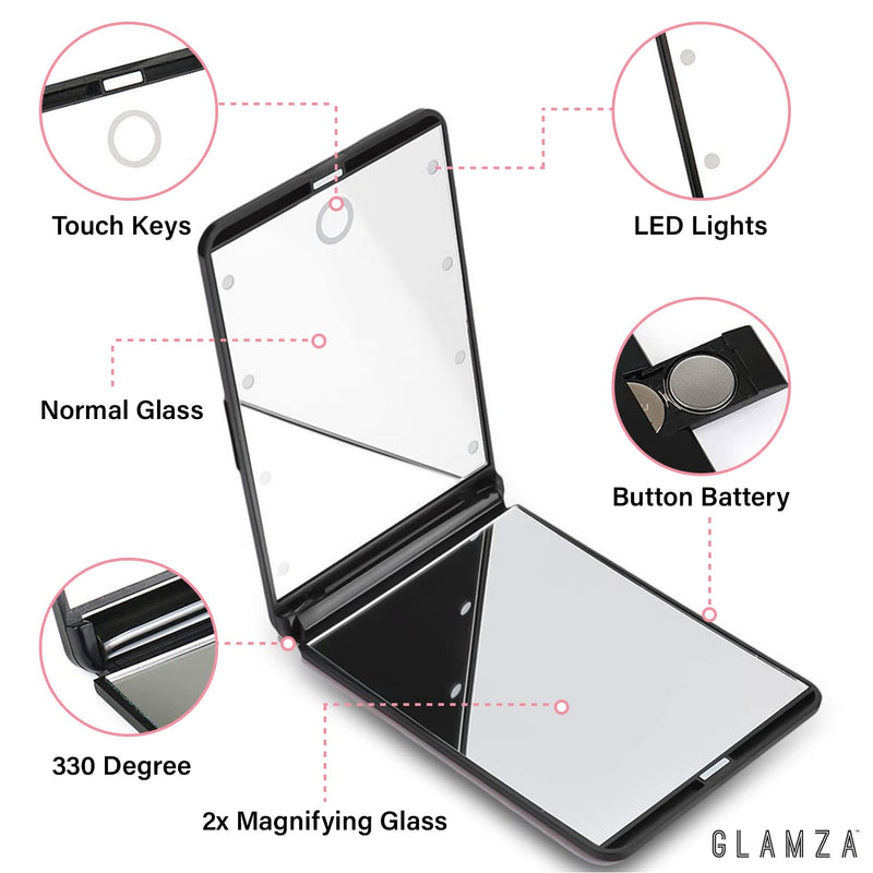 [Australia] - Glamza LED Light Foldable Illuminated Make Up Cosmetic Flip Beauty Vanity Mirror Travel 
