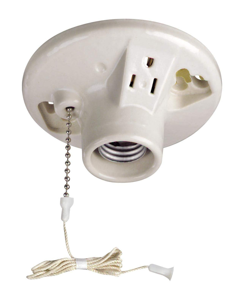 [Australia] - Leviton 9726-C One-Piece Glazed Porcelain Outlet Box Mount, Incandescent Lampholder, Pull Chain, Top Wired, White 1 Pack 