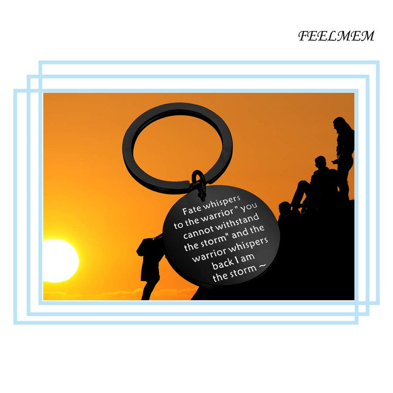 [Australia] - FEELMEM Encouragement Keychain I am The Storm Fate Whispers to The Warrior Keyring Inspirational Jewelry Gift Black 