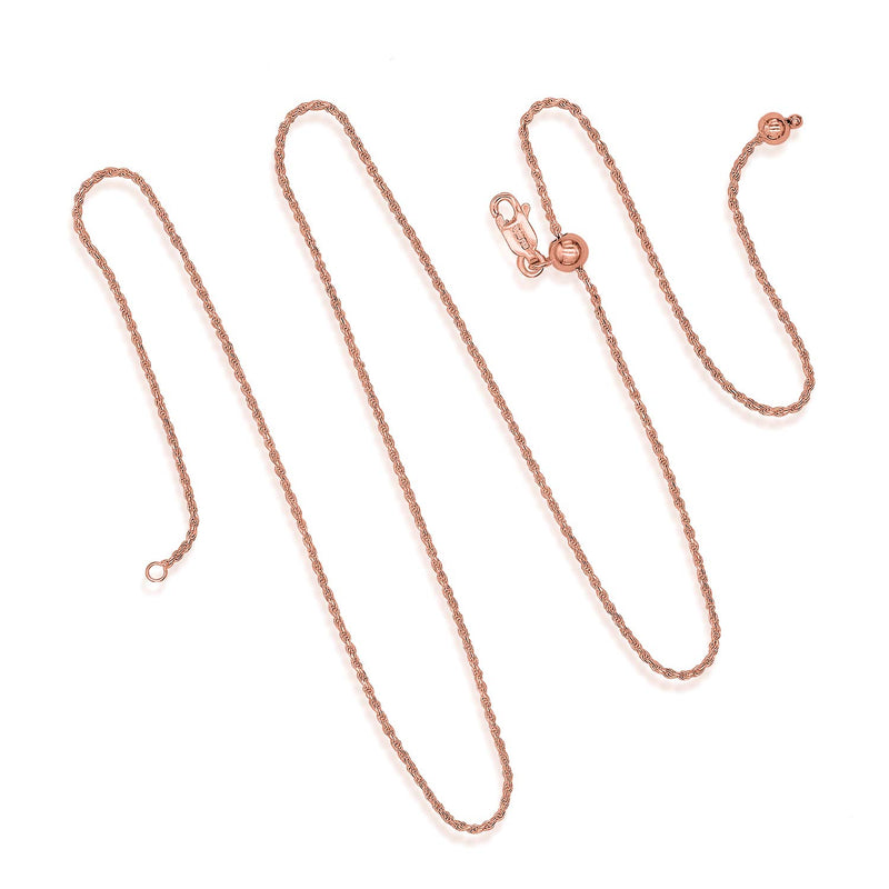 [Australia] - Sea of Ice Sterling Silver 1mm Rope Chain Adjustable Necklace for Women, Size 22" Italy Rose Gold 