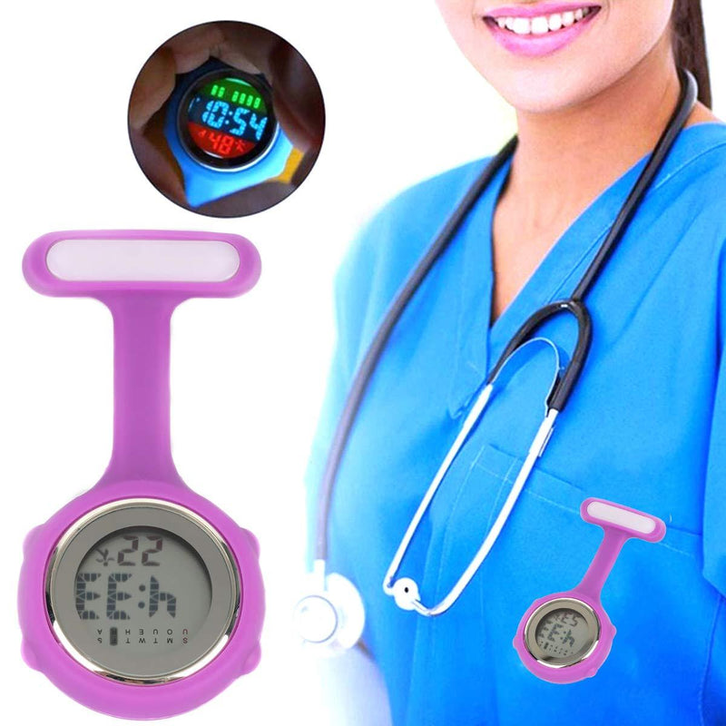 [Australia] - Pin On Digital Silicone Multi-Function Fob Nurse Watch Night Lights Stopwatch Purple 
