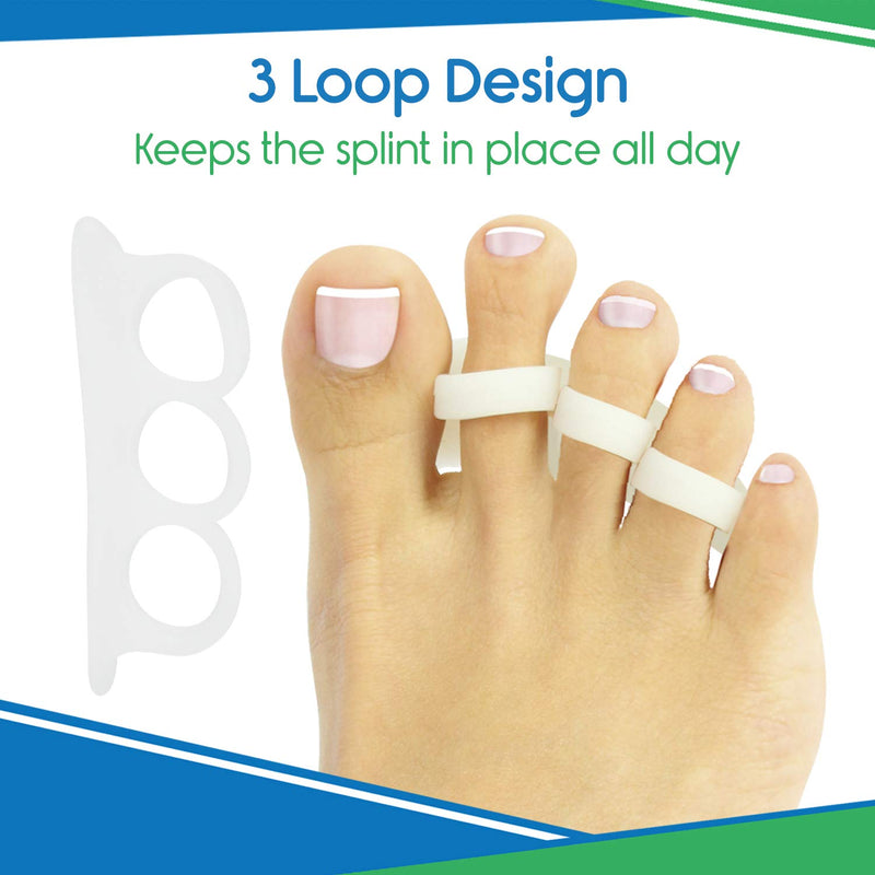[Australia] - ViveSole Hammer Toe Straightener 3 Loop (4 PK) Corrector Cushion for Women, Men - Bunion Foot Relief - Feet Alignment for Curled Claw Crooked and Mallet Toes - Right and Left Gel Guard - Overlap Spreader 