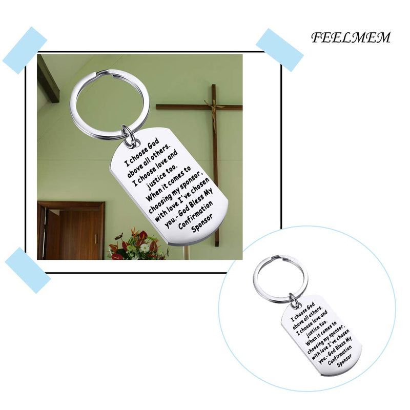 [Australia] - FEELMEM Confirmation Sponsor Gift Sponsor Keychain Sponsor Thank You Keychain Baptism Confirmation Sponsor Proposal Gift for Godparents Godmother Catholic Mentor Gift silver 