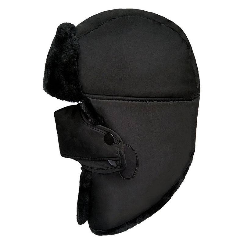 [Australia] - LETHMIK Winter Trapper Ushanka Hat Unisex Faux Fur Waterproof Hunting Hat with Breathable Mask Black One Size 