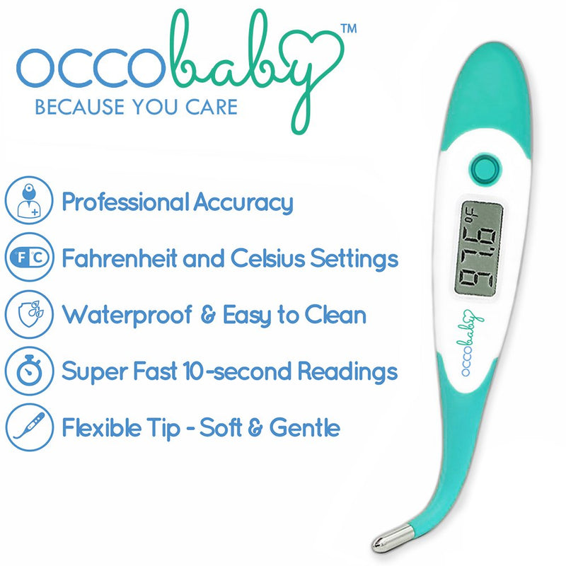 [Australia] - OCCObaby Clinical Digital Baby Thermometer - LCD, Flexible Tip, 10 Second Quick Accurate Fever Read Rectal Oral & Underarm Thermometer for Kids - Waterproof Baby Thermometer for Infants & Toddlers OCCOflex 