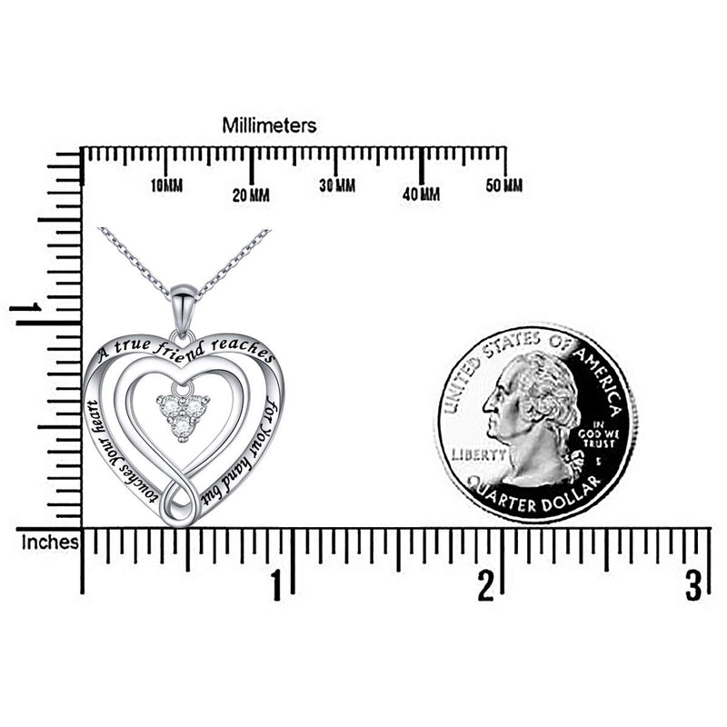 [Australia] - S925 Sterling Silver Best Friend Friendship BFF Heart Jewelry Pendant Necklace A true friend reaches for your hand but touches your heart 2 