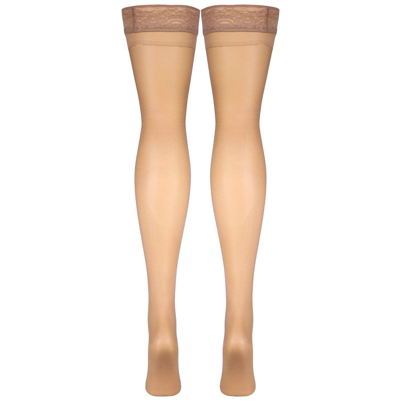 [Australia] - Truform Sheer Compression Stockings, 8-15 mmHg, Women's Thigh High Length, 20 Denier, Beige, Large Large (1 Pair) 