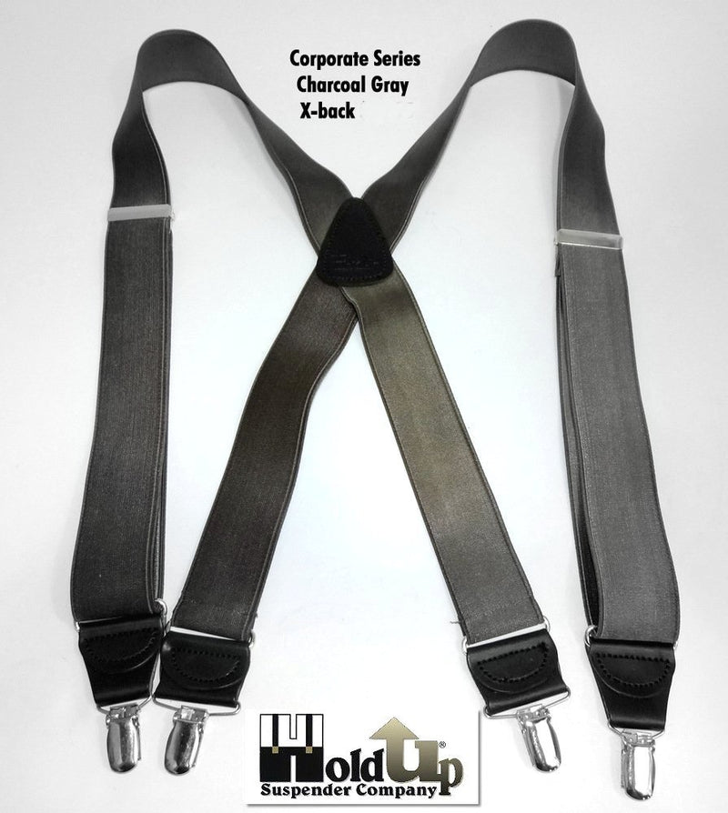 [Australia] - Hold-Ups Charcoal Grey 1-1/2" Wide Suspenders X-back with Silver Clips 