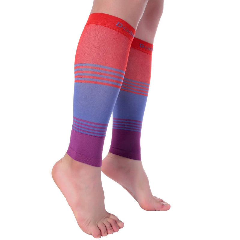 [Australia] - Doc Miller Calf Compression Sleeve Men and Women 20-30 mmHg, Shin Splint Compression Sleeve, Medical Grade Socks for Varicose Veins and Maternity 1 Pair Medium Red Blue Purple Calf Sleeve Red.Blue.Purple 
