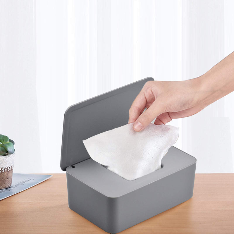 [Australia] - Wipes Dispenser Case Baby Wet Wipes Box Tissue Storage Case Container Plastic Napkin Box Toilet Paper Holder with Lid Seal for Home Office Car, Gray 