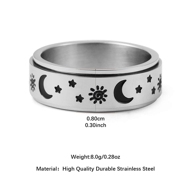 [Australia] - HZMAN Moon Star Sun Fine Tuning Rotating Ring Stainless Steel Boho Jewelry for Women Men Sizs 5-12 Silver 6 