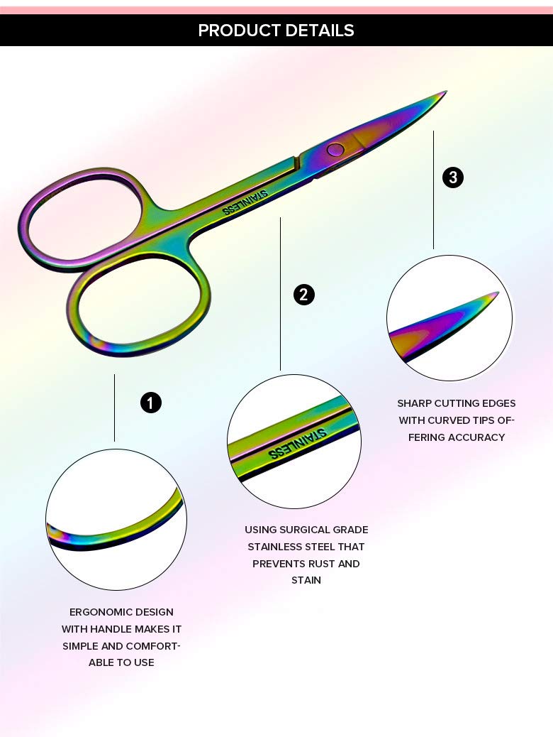 [Australia] - Stainless Steel Curved Eyebrow Scissors for Men and Women 