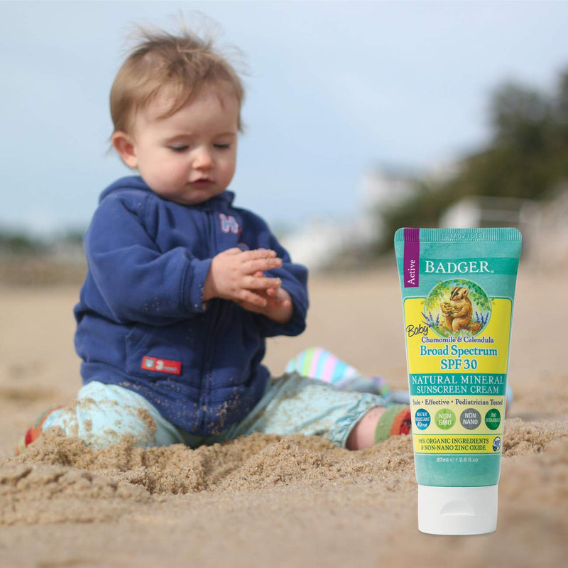 [Australia] - Badger Sunscreen For Babies, With Chamomile & Calendula, Safe and Moisturising for Babies with Protection for Sensitive Skin, SPF30 