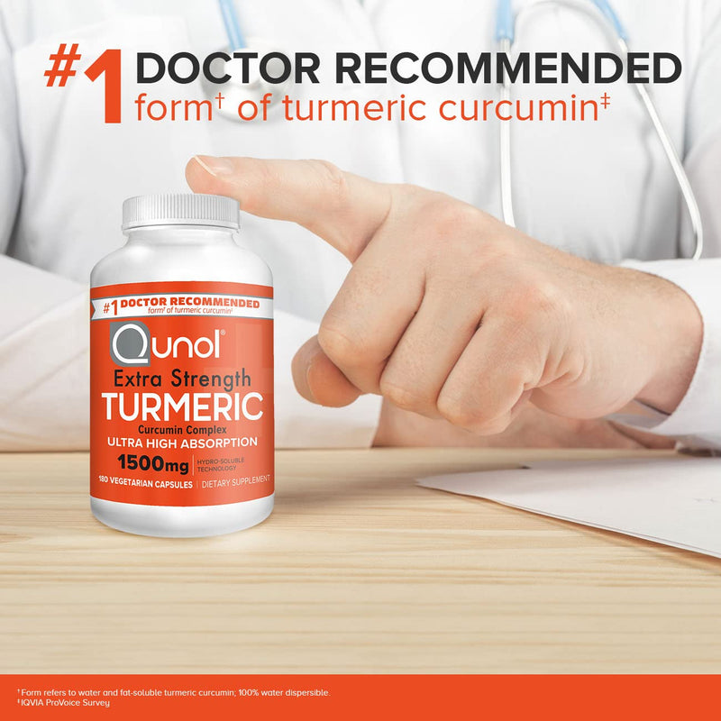 [Australia] - Turmeric Curcumin Capsules, Qunol 1500mg Extra Strength Supplement, Patented Hydro-Soluble Technology, Alternative to Turmeric Curcumin with Black Pepper, 180 Veggie Capsules 180 Count (Pack of 1) 