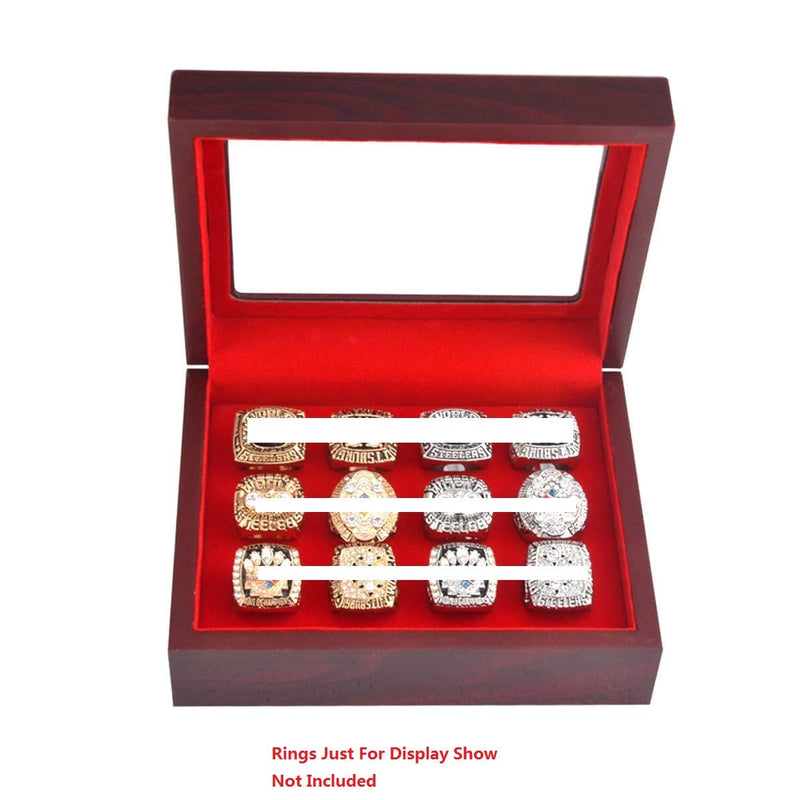 [Australia] - JunningGor Championship Big Heavy Ring Display Case Wooden Jewelry Box Red Velvet Inside (12 Holes) 