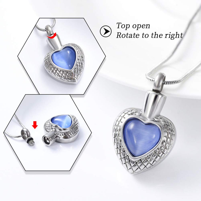 [Australia] - zeqingjw Cremation Jewelry Stainess Steel Carved Blank Heart Urn Necklace Memorial Lockets Keepsake Pendants for Ashes for Men/Women Blue-2 