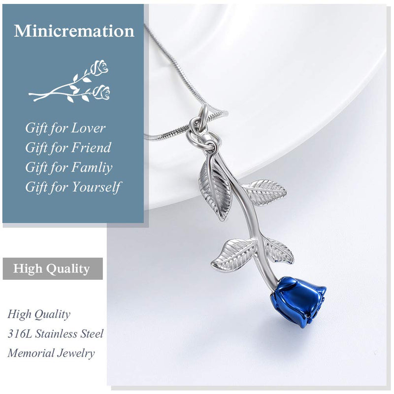 [Australia] - Rose Flower Cremation Jewelry Urn Necklaces for Ashes, Cremation Ash Jewelry Memorial Pendants for Human Pets Ashes Blue 