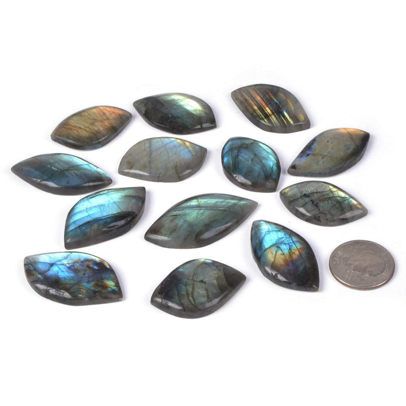 [Australia] - Natural Labradorite Gemstone Leaf Shaped Cab Cabochon Jewelry Craft DIY Kit (Pack of 5) Large Big Leaf Cabochon 