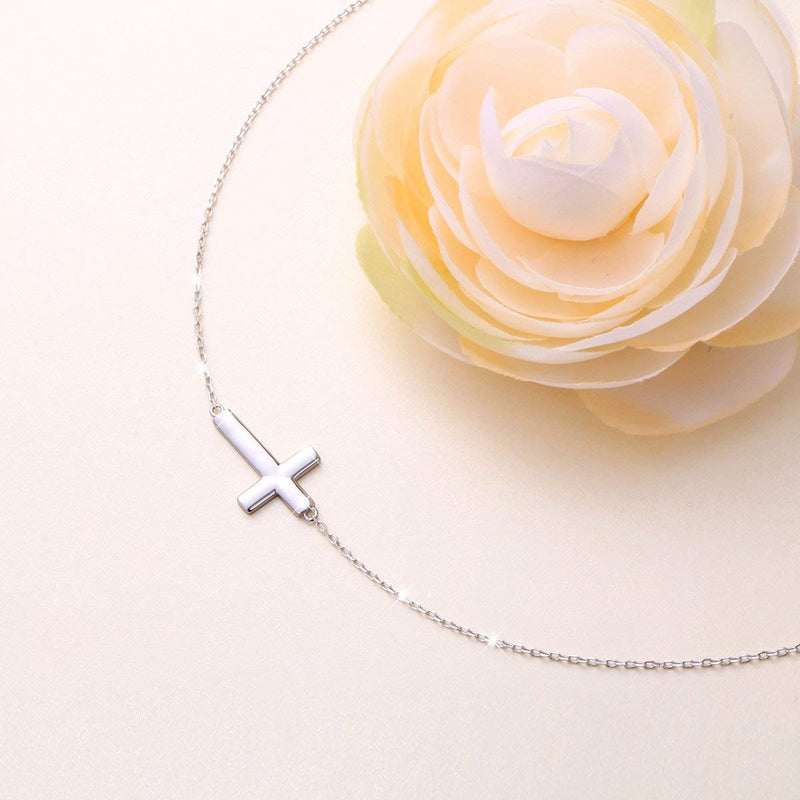 [Australia] - Sterling Silver Sideways Pendant Necklace Cross Necklace 