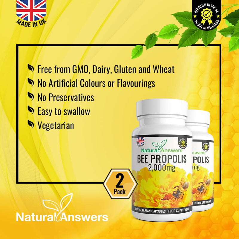 [Australia] - 180 Capsules Pure Bee Propolis 2000mg - 1000mg Per Capsule, 2000mg per Serving, 100% Suitable for Vegetarians 