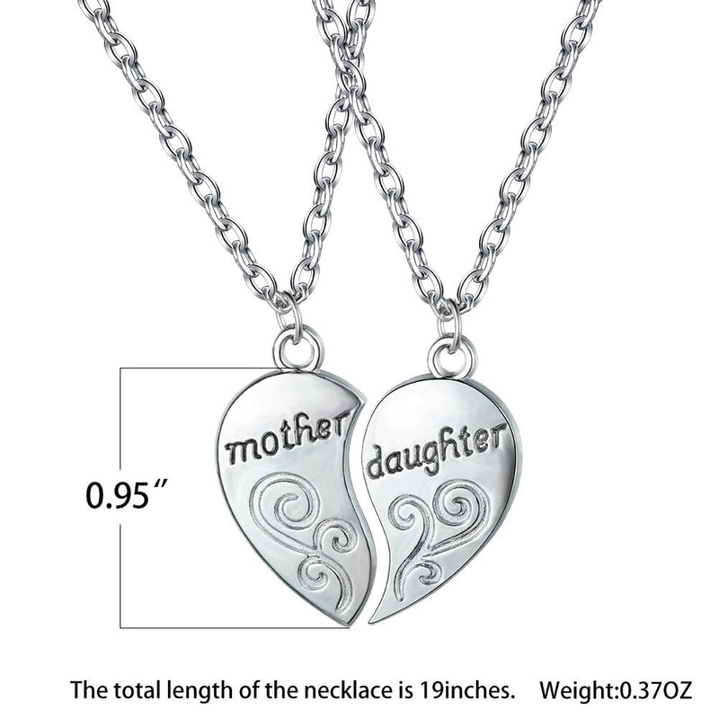 [Australia] - Bamos 2 Pcs Mother & Daughter Heart Necklace Set, Silver Chain Necklace Pendant for Women Girls with Jewelry Gift Box 