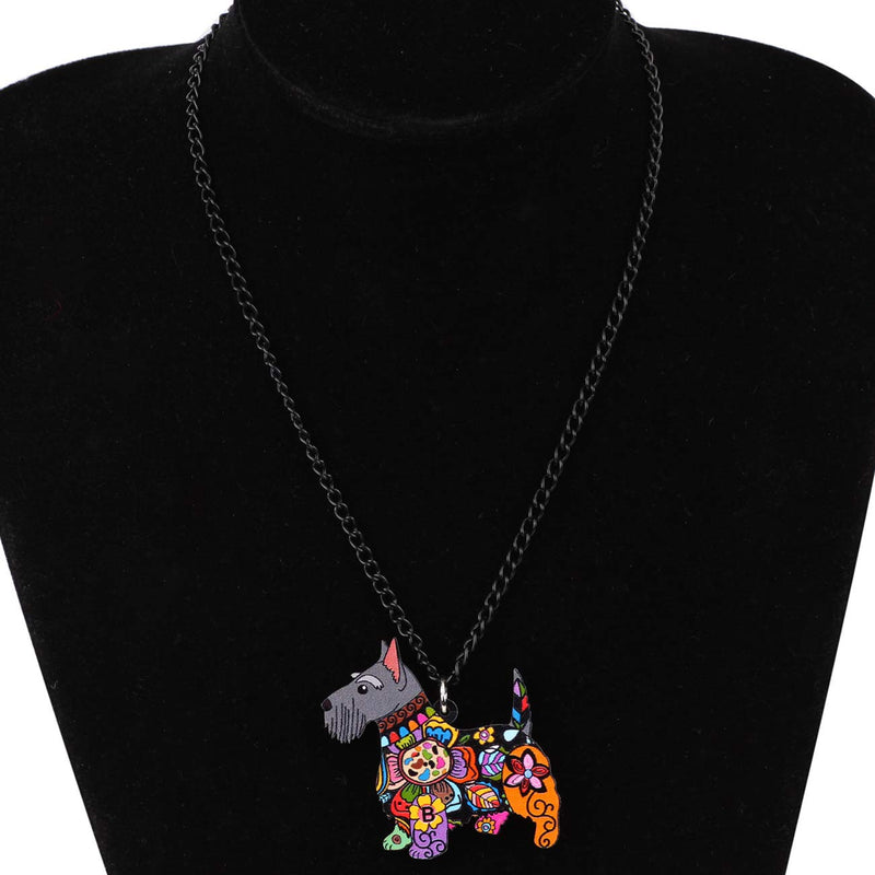[Australia] - NEWEI Acrylic Floral Scottish Terrier Dog Necklace Chain Pendant Choker Fashion Animal Pet Ornaments Jewelry for Women Girl Gifts Charm Multicolor 