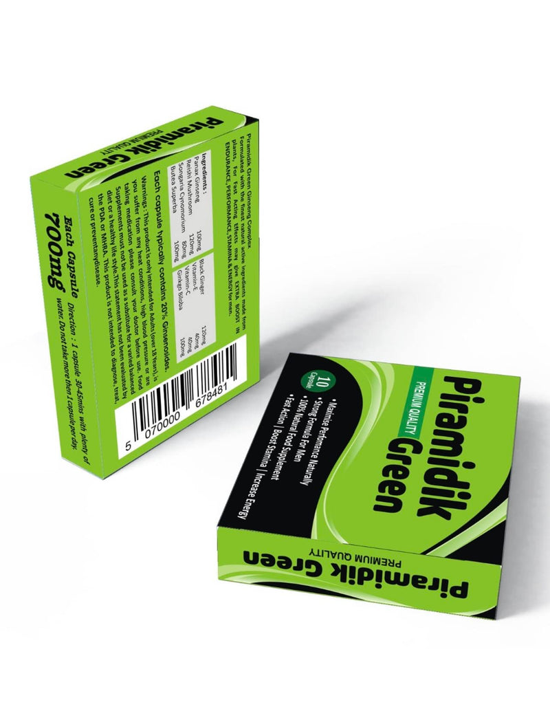 [Australia] - Ultra Strong PIRAMIDIK GREEN - (10 Pack) New & Effective 700mg Ginseng & Ginkgo Biloba Herbal Supplement for Men - Performance, Energy, Stamina & Endurance, 100% Natural 