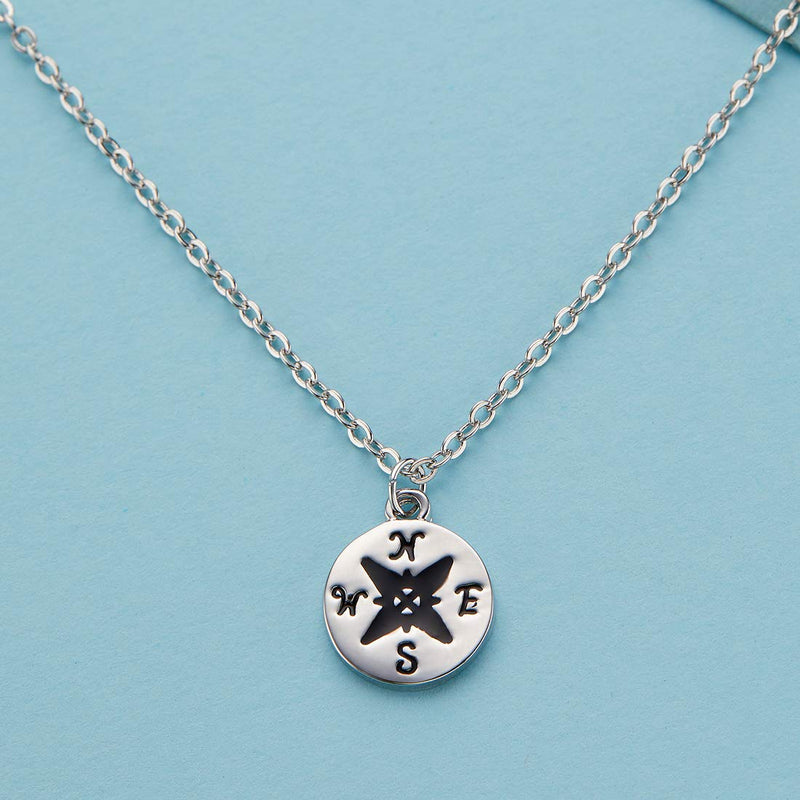 [Australia] - Zealmer 16K Gold Plated World Map Compass BFF Necklaces for Best Friend Graduation Gift White Gold Compass 