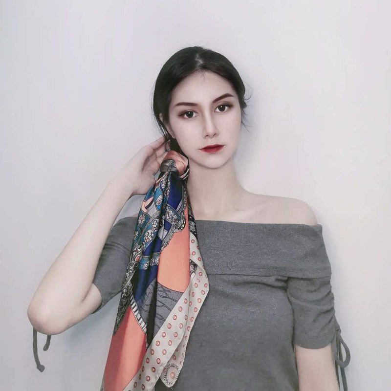 [Australia] - FONYVE Silk Feeling Scarf Medium Square Satin Head Scarf for Women 27.5 × 27.5 inches 01 Beige Edge 