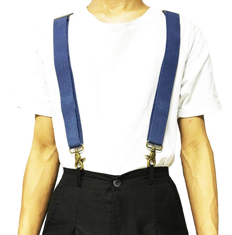 [Australia] - MENDENG Suspenders for Men Vintage Bronze Snap Hooks Adjustable Braces Groomsmen One Size Denim Blue 