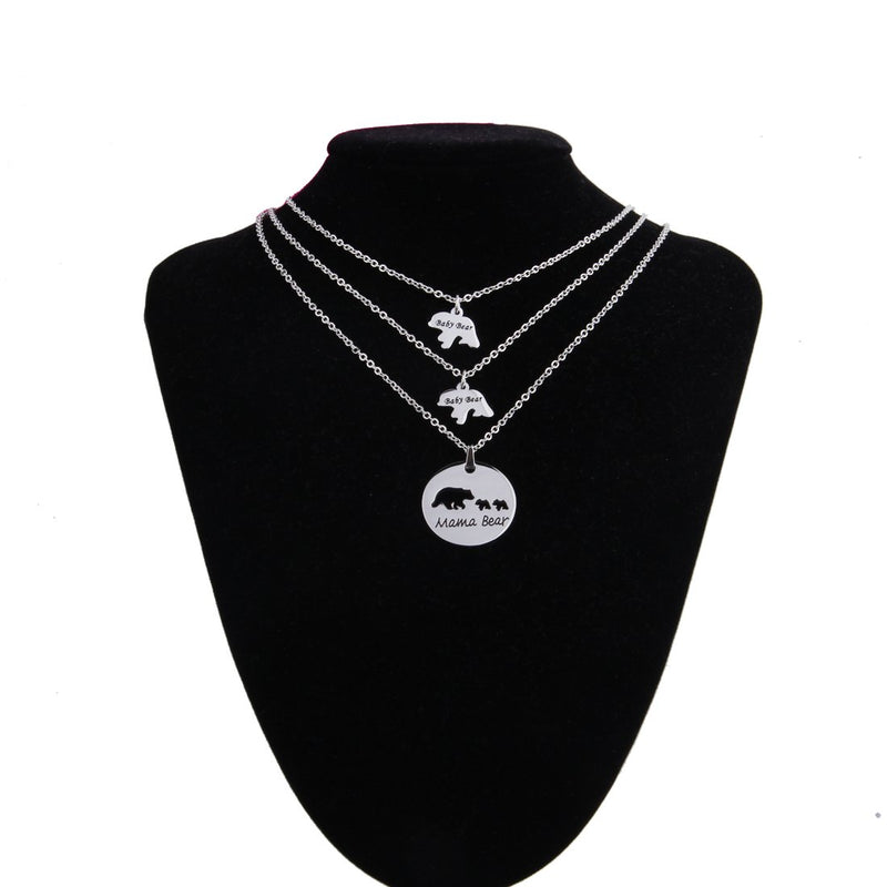 [Australia] - Zuo Bao Mama Bear and Baby Bear Necklace Set Mother Daughter Necklace Mom Jewelry Silver-2 cubs 