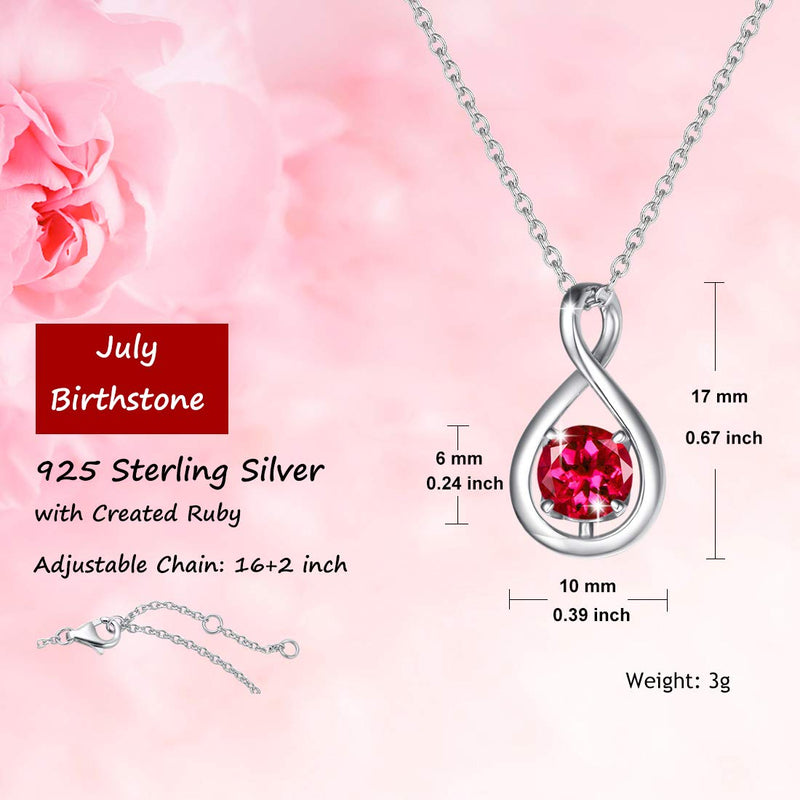 [Australia] - FANCIME November Birthstone Jewelry 925 Sterling Silver Created Citrine Topaz Simple Solitair Dainty Infinity Pendant Birthday Anniversary Necklace for Women Girls，Chain Length 16"+2" Extend Jul-Created Ruby 