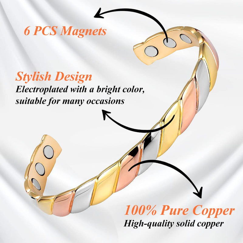 [Australia] - Vicmag Copper Magnetic Bracelet for Women 99.99% Solid Pure Copper Ultra Strength Magnets Adjustable Size with Gift Box (Tricolour Diamond) 1-tricolour Diamond 