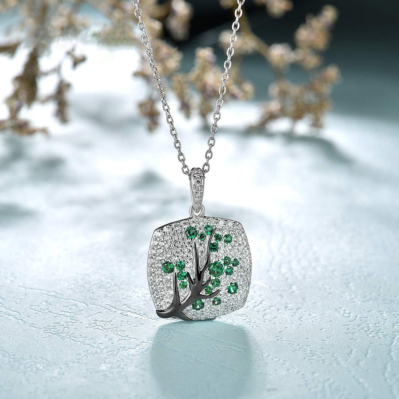 [Australia] - Santuzza 925 Sterling Silver Delicate Cherry Tree Pendants Shiny White Cubic Zirconia Jewelry (Pink/Green) Green 