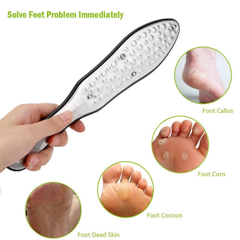 [Australia] - BEZOX Professional Foot File Callus Remover, Double Sided Foot Scrubber for Cracked Heel and Foot Dead Skin - Heavy Duty Stainless Steel Pedicure Tool - W/Cloth Storage Bag & Gift Box Metal Foot File Silver 