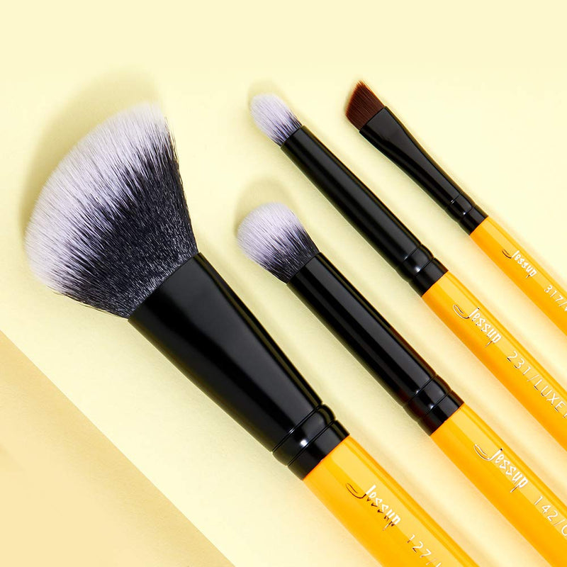 [Australia] - Jessup Makeup Brushes Set with Makeup Bag, 10 Pcs Premium Synthetic Powder Foundation Blush Eyeshadow Blending Concealer Eyeliner Brushes for Girls and Women, Citrus T276 