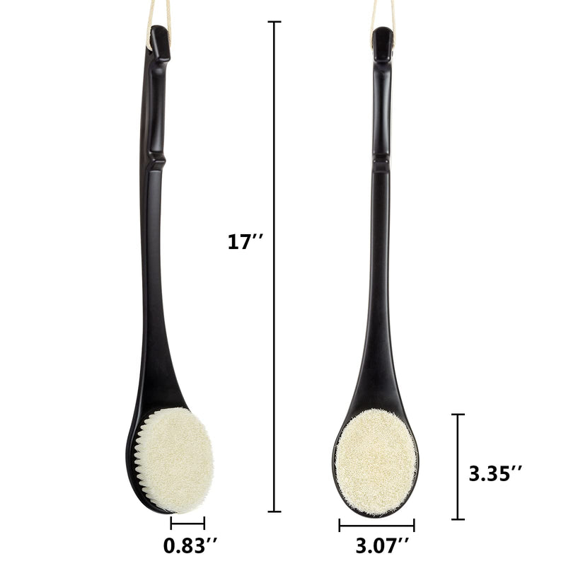 [Australia] - Body Brush Back Scrubber, 17 in Never Mold Back Brush Long Handle for Shower, Exfoliating Brush Dry Brushing Body Brush for Men Women Elderly Deep Exfoliation Soft Glowing Skin (Black) Black 