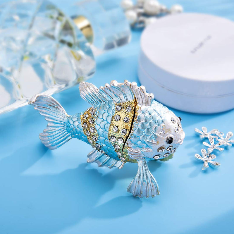 [Australia] - YU FENG Crystals Bejewelled Cute Goldfish Jewelry Trinket Box Hinged Collectible Animal Figurines Tiny Storage Box for Jewel,Treasures 