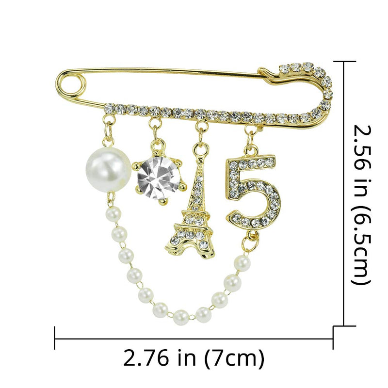 [Australia] - Mamfous Vintage Crown Number 5 Lapel Pins and Brooches for Women Rhinestone Jewelry with Simulated Pearl 
