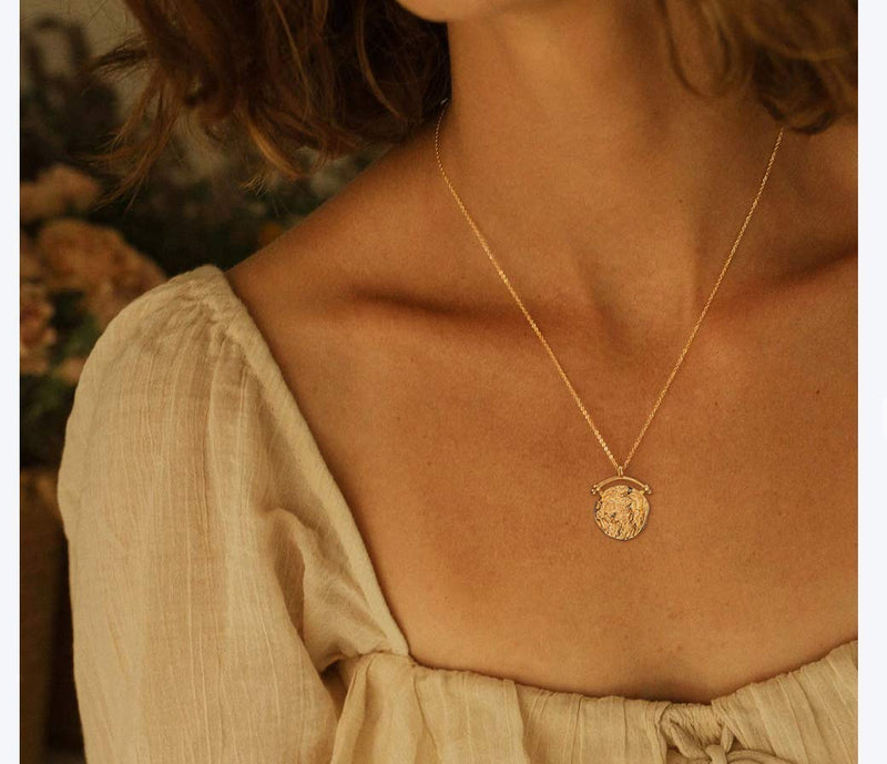 [Australia] - WEARON Coin Necklace for Women Girls 14k Gold Plated Dainty Round Medallion Pendant Necklace Jewelry Gifts 