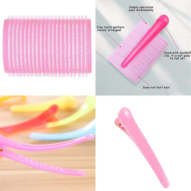 [Australia] - Self Grip Hair Rollers Set, 16 Pieces Salon Hairdressing Curlers, Hair Rollers Set With Clips, 8 Rollers and 8 Duck Bill Clips, for Women Long Hair, Men, Salon Hairdressing (64 mm) 
