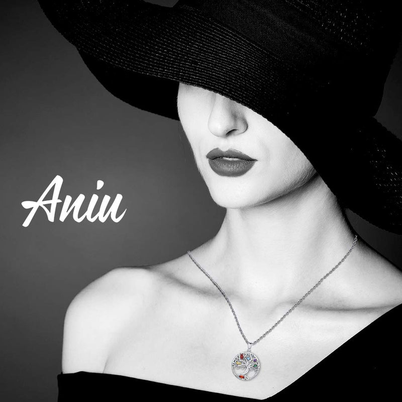 [Australia] - Tree of Life Necklace for Women, Sterling Silver Pendant, Jewelry Gift with Infinite Colorful Cubic Zirconia for Girlfriend Daughter 