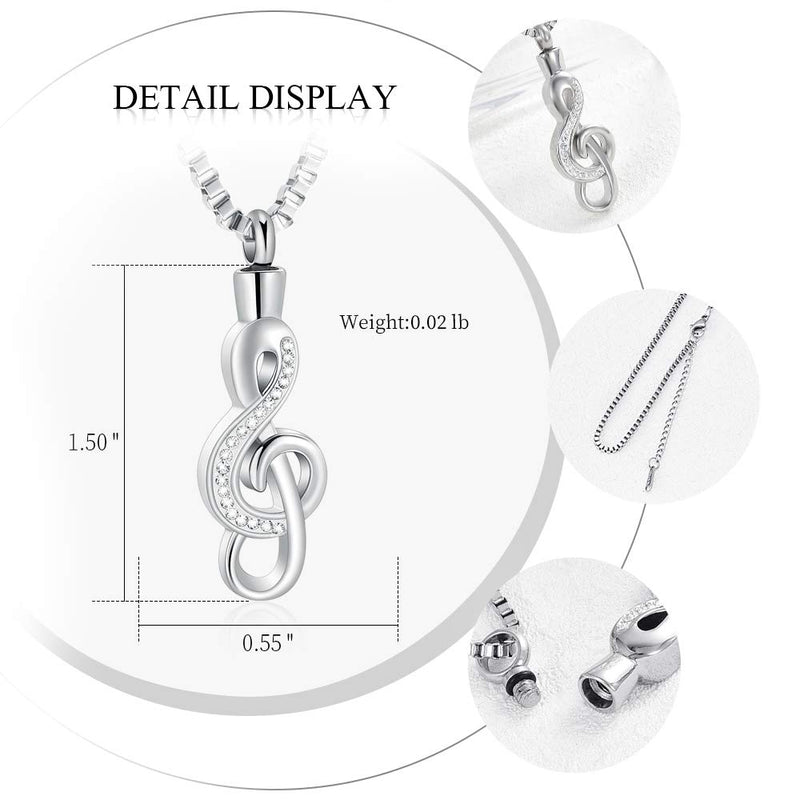 [Australia] - XSMZB Cremation Jewelry Crystal Music Note Urn Necklace Stainless Steel Cremation Memorial Ashes Holder Keepsake Pendant Locket Silver 