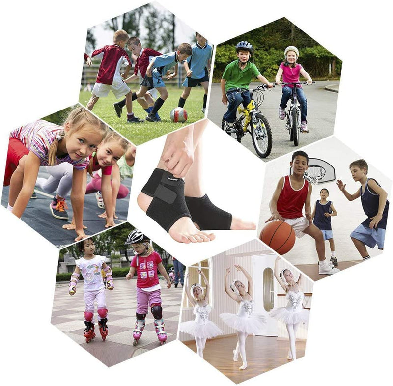 [Australia] - ONTYZZ Kids Ankle Bandage 1 Pair Adjustable Ankle Brace Protect Elastic Children Ankle Support for Football Basketball Cycling Running Dancing Ankle Guards M Black 